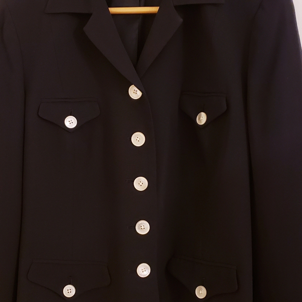 NWT Lauren Ralph Lauren Petite Women 14P Blazer Jacket Black 100% Silk Button Up - Picture 6 of 13